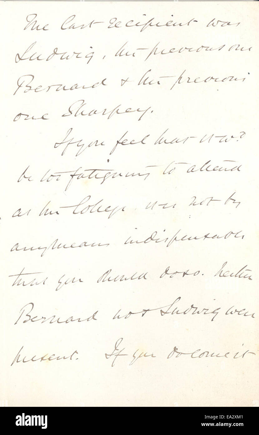 Cette lettre, écrite par John Burdon-Sanderson à Charles R. Darwin le 14 mai 1879, est une correspondance historique discutant des questions scientifiques de l'époque. La lettre donne un aperçu des échanges scientifiques entre deux des figures les plus influentes de l'histoire de la biologie. Banque D'Images