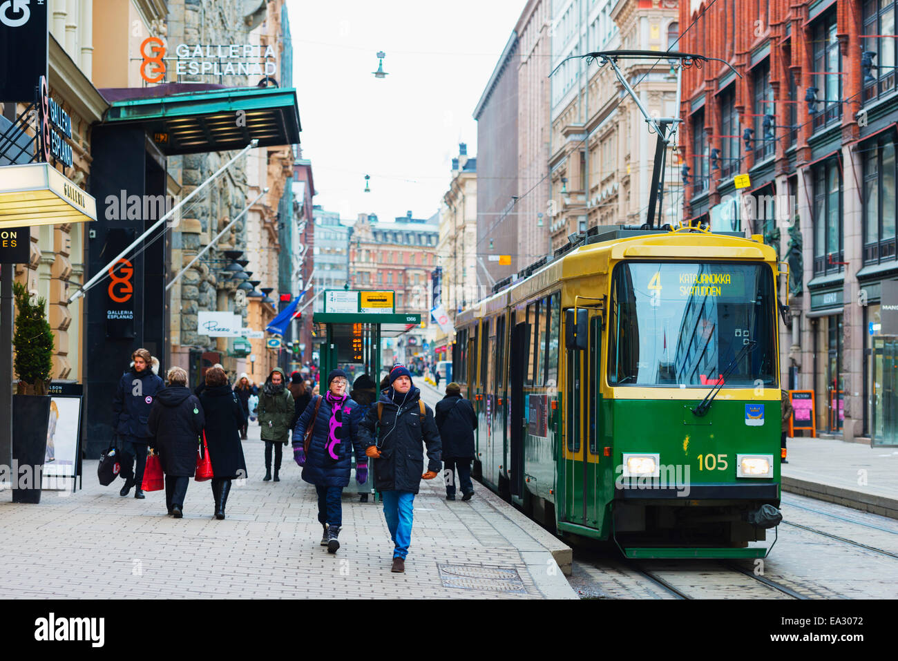 Le centre-ville de tram, Helsinki, Finlande, Scandinavie, Europe Banque D'Images