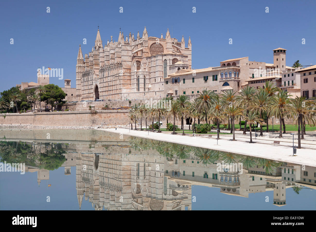 Cathédrale de Santa Maria de Palma et de l'Almudaina au Parc de la Mar, Palma de Mallorca, Majorque, Îles Baléares, Espagne Banque D'Images