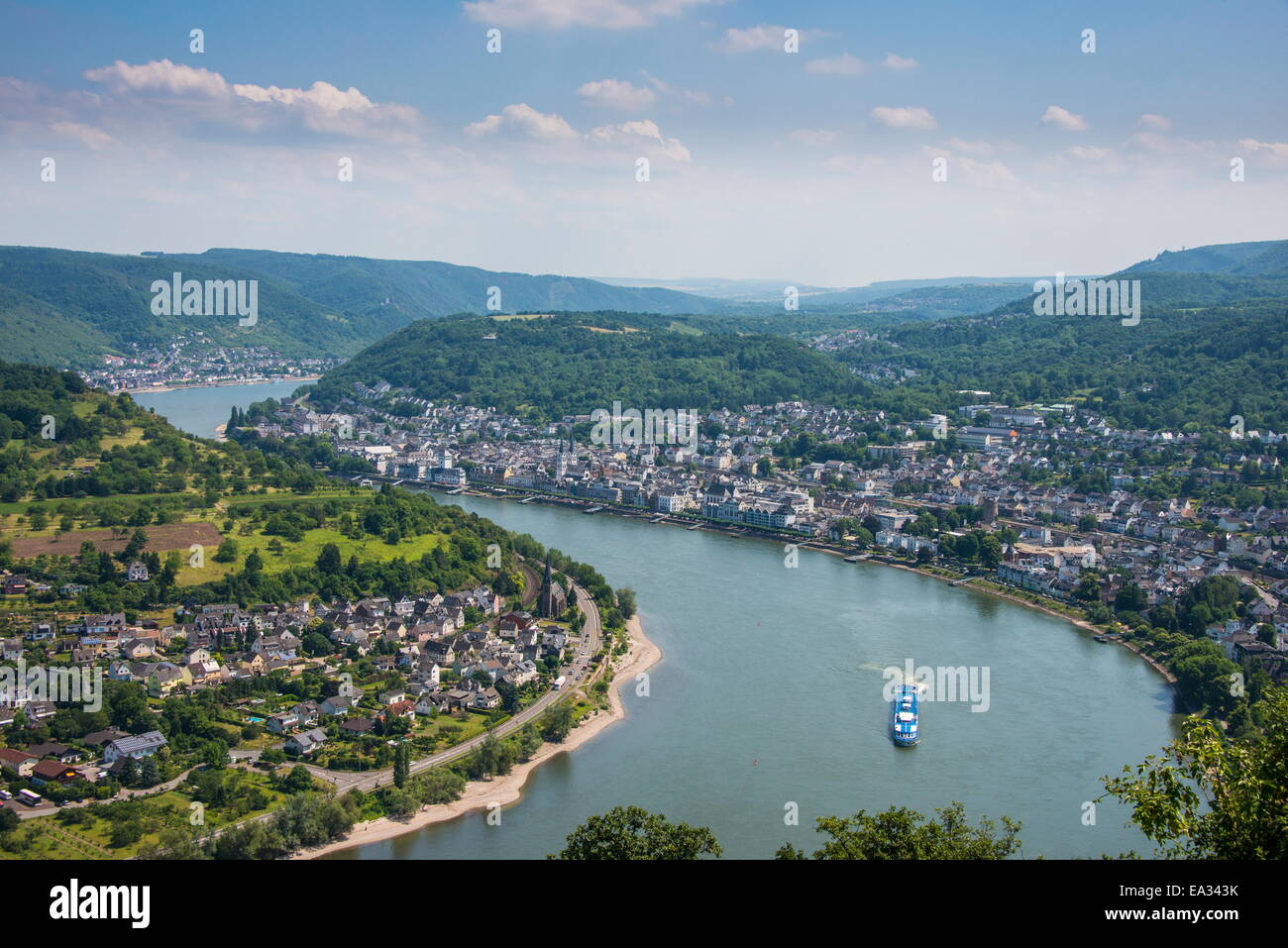 Vue sur Boppard et le Rhin de Vierseenblick, vallée du Rhin, Site de l'UNESCO, Rhénanie-Palatinat, Allemagne Banque D'Images