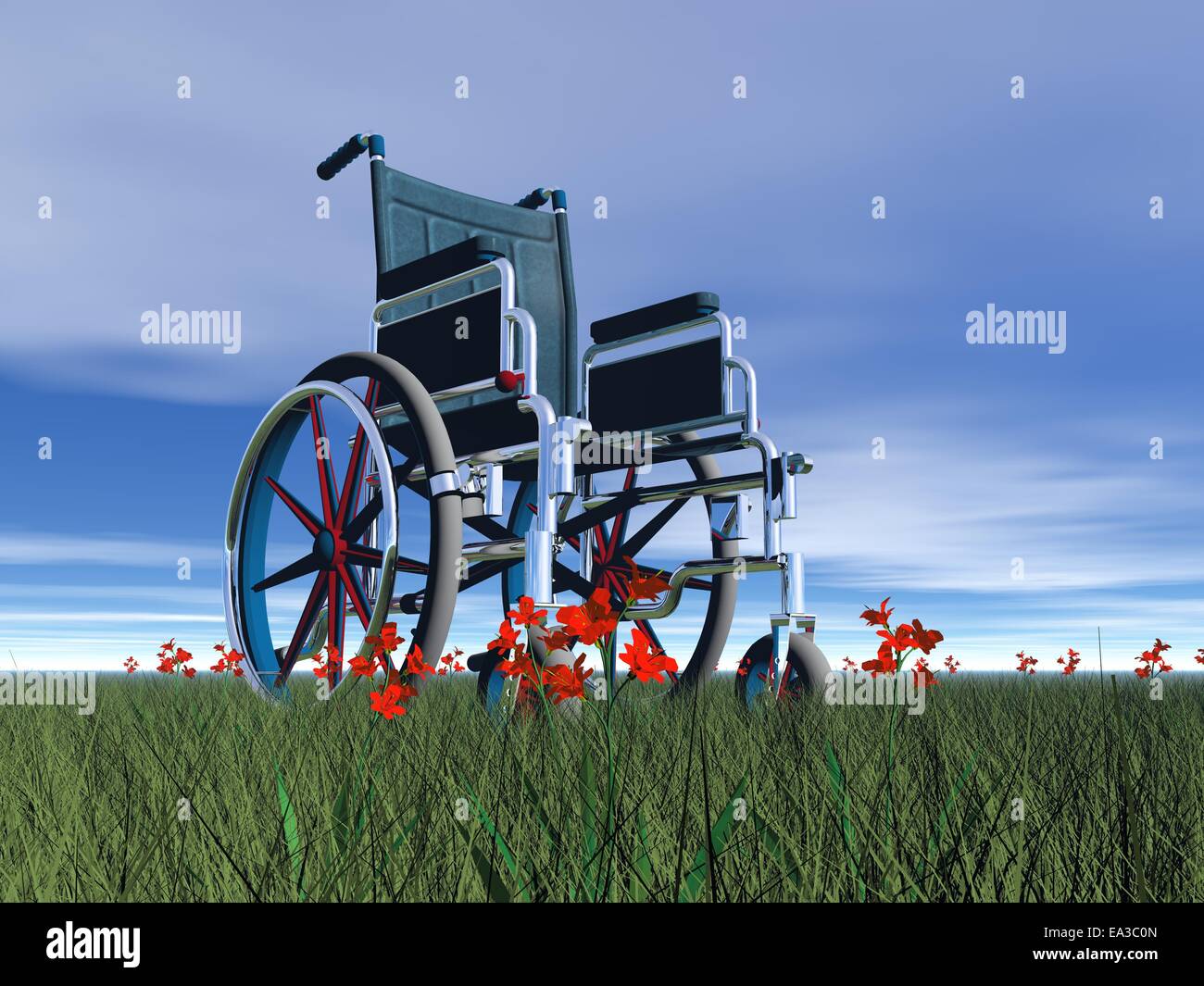 Fauteuil roulant dans la nature - 3D render Banque D'Images