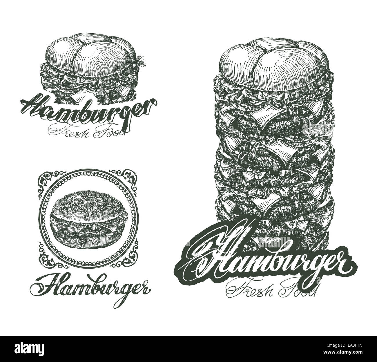 Burger icônes, étiquettes, signes, symboles et d'éléments de conception Banque D'Images