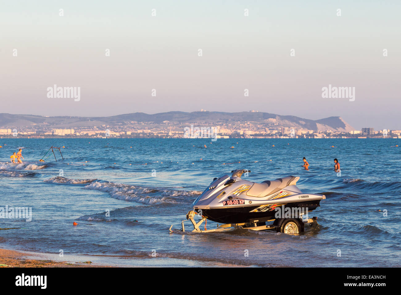 Coucher de soleil, plage de la mer Noire, Anapa, région de Krasnodar, Russie Banque D'Images