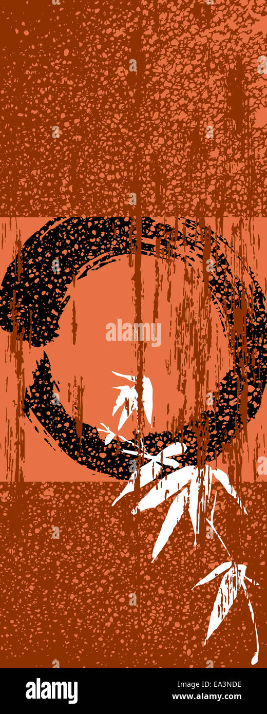 Cercle Zen et bambou sur silhouette texture vintage poster arrière-plan. Fichier vectoriel EPS10 organisé en couches pour l'édition facile. Banque D'Images