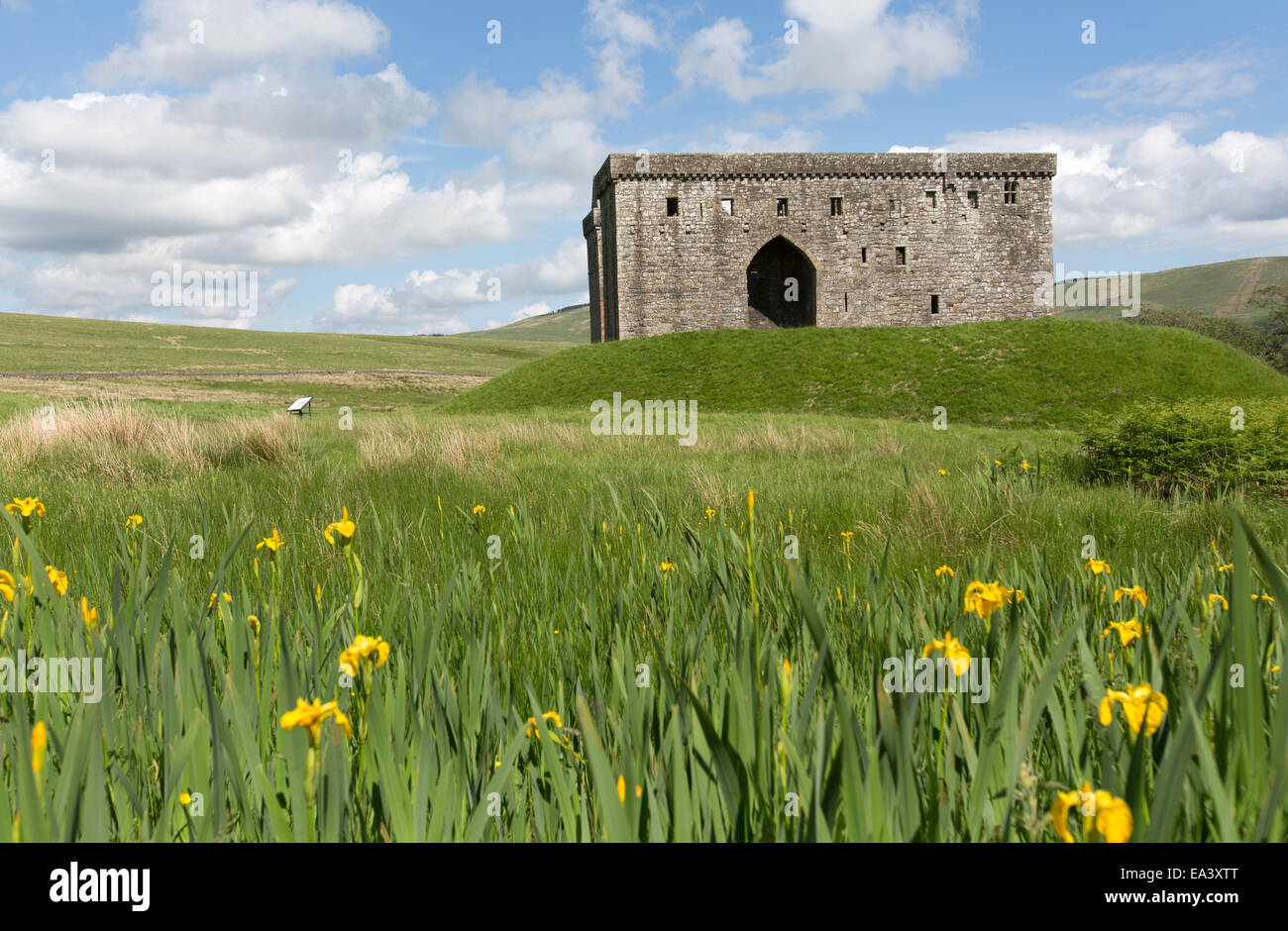 Château de l'Hermitage, en Écosse. Au début de l'été vue pittoresque des ruines historiques de l'ouest du château de l'Hermitage façade. Banque D'Images