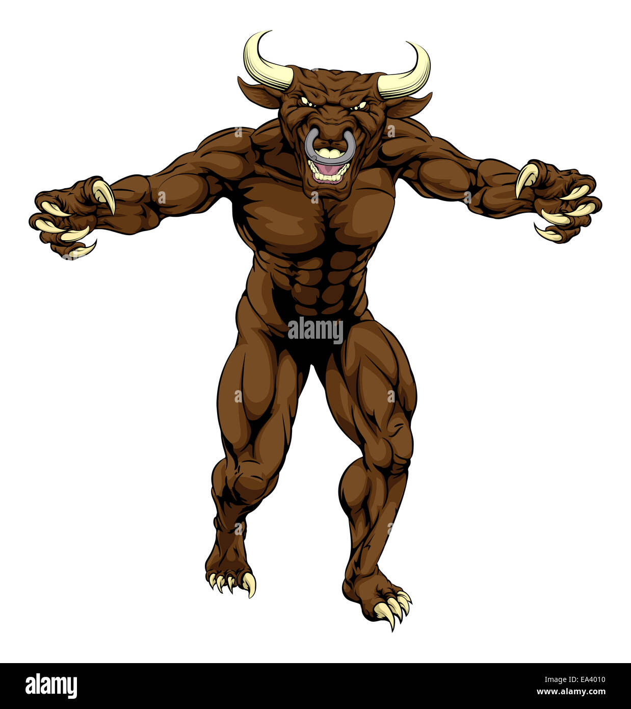 Un homme taureau minotaure sports mascot character attaquer avec toutes griffes dehors Banque D'Images
