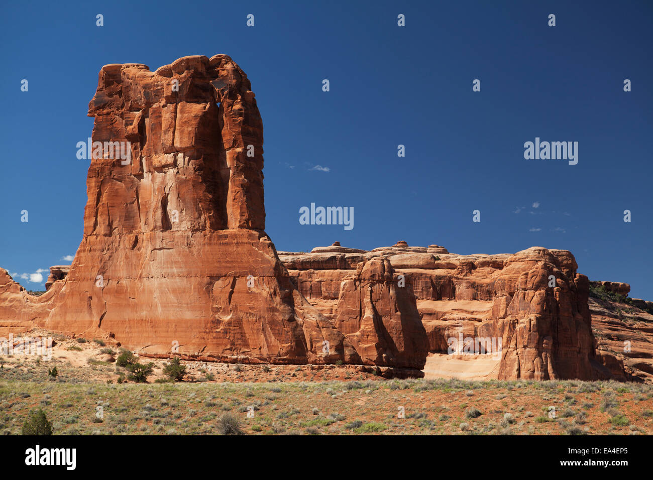 Les tours du palais de justice, près de le Centre de Visiteurs, Arches National Park, Utah, United States of America Banque D'Images