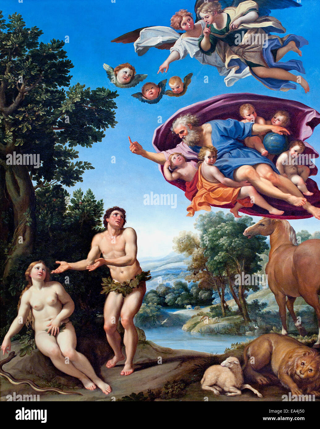 Domenico Zampieri , dit Domenichino (1581-1641) : Dieu avertit Adam et Ève (1623-1625). Domenico Zampieri 1581 - 1641 Italie Italien Banque D'Images Domenico Zampieri , dit Domenichino (1581-1641) : Dieu avertit Adam et Ève (1623-1625). Domenico Zampieri 1581 - 1641 Italie Italien Banque D'Images