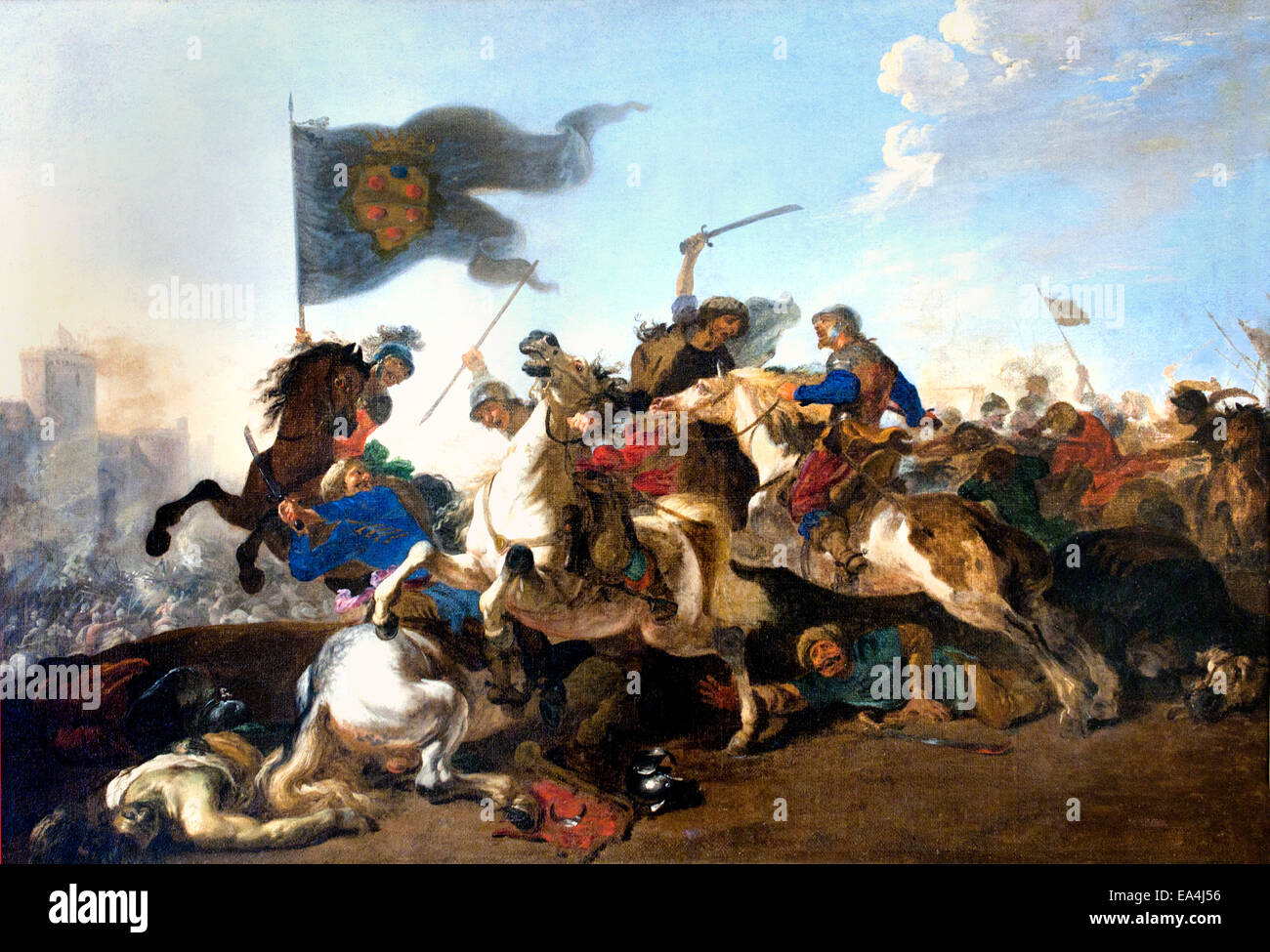 Combat de cavaliers - Bataille de cavaliers par Michelangelo Cerquozzi 1602 - 1660 peintre italien baroque italien Rome Italie Banque D'Images