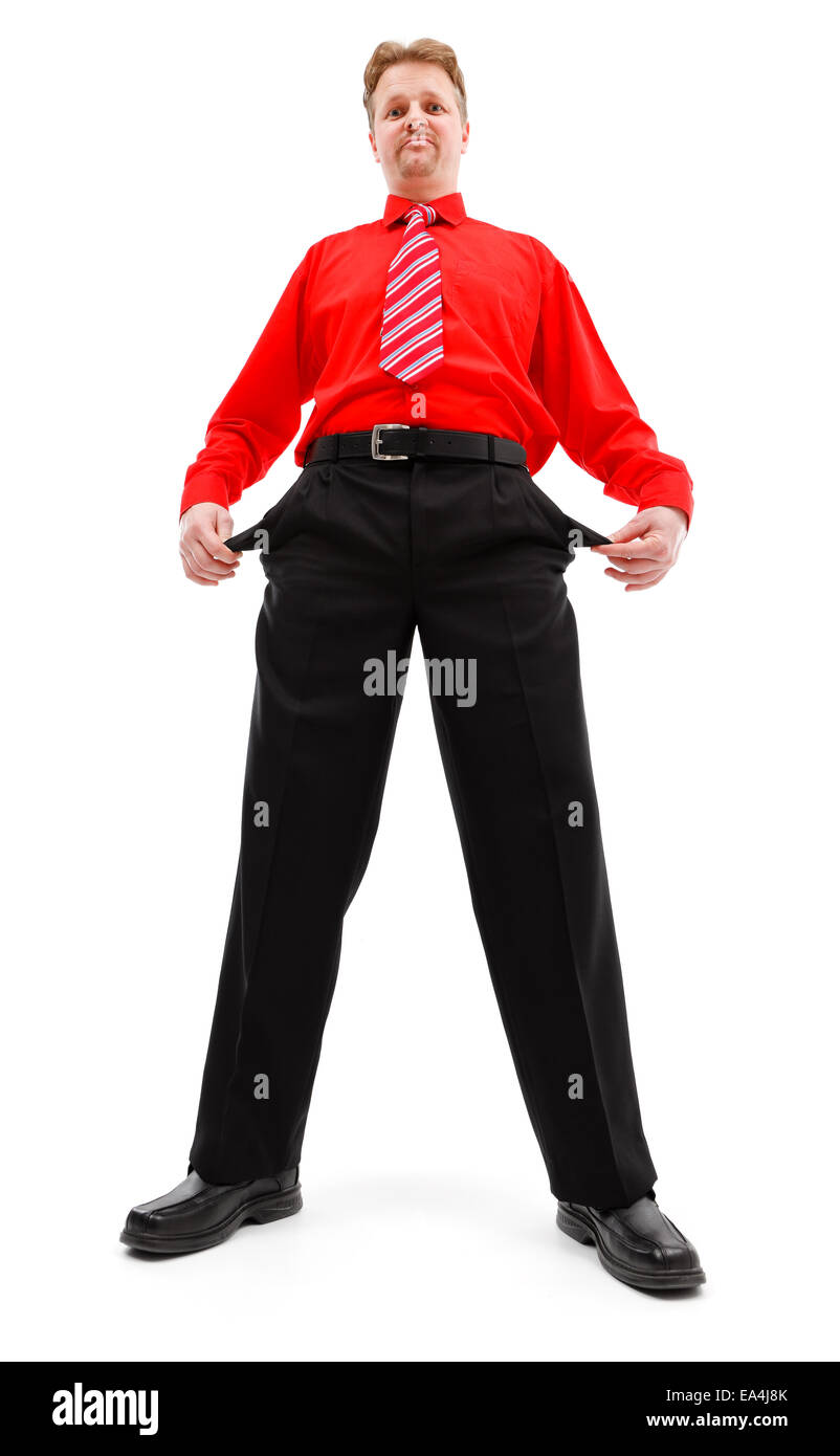 L'homme d'affaires pauvres tirant sa poche vide Banque D'Images