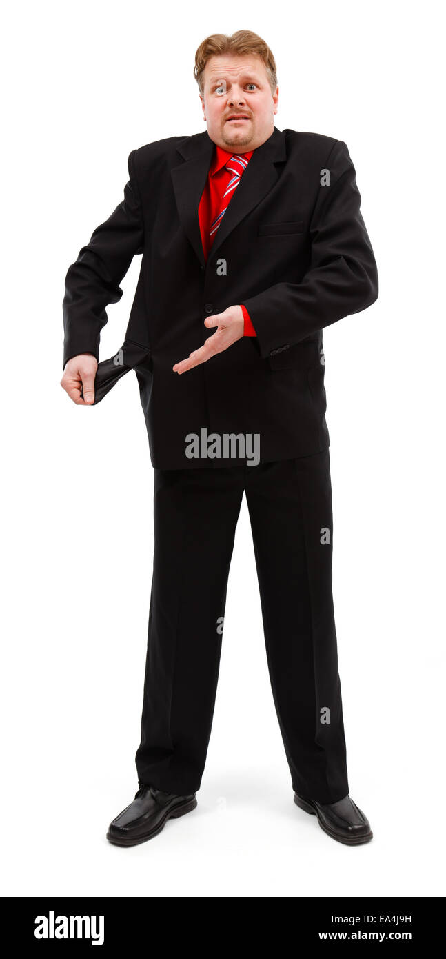 Pauvre homme montrant son tristement vide poche. Crise financière Banque D'Images