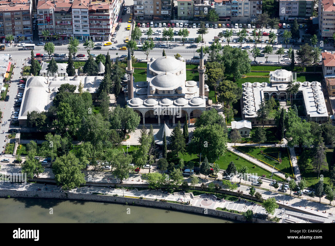 Vue aérienne de Bayezid II Mosque et complexe, Amasya, Turquie Banque D'Images