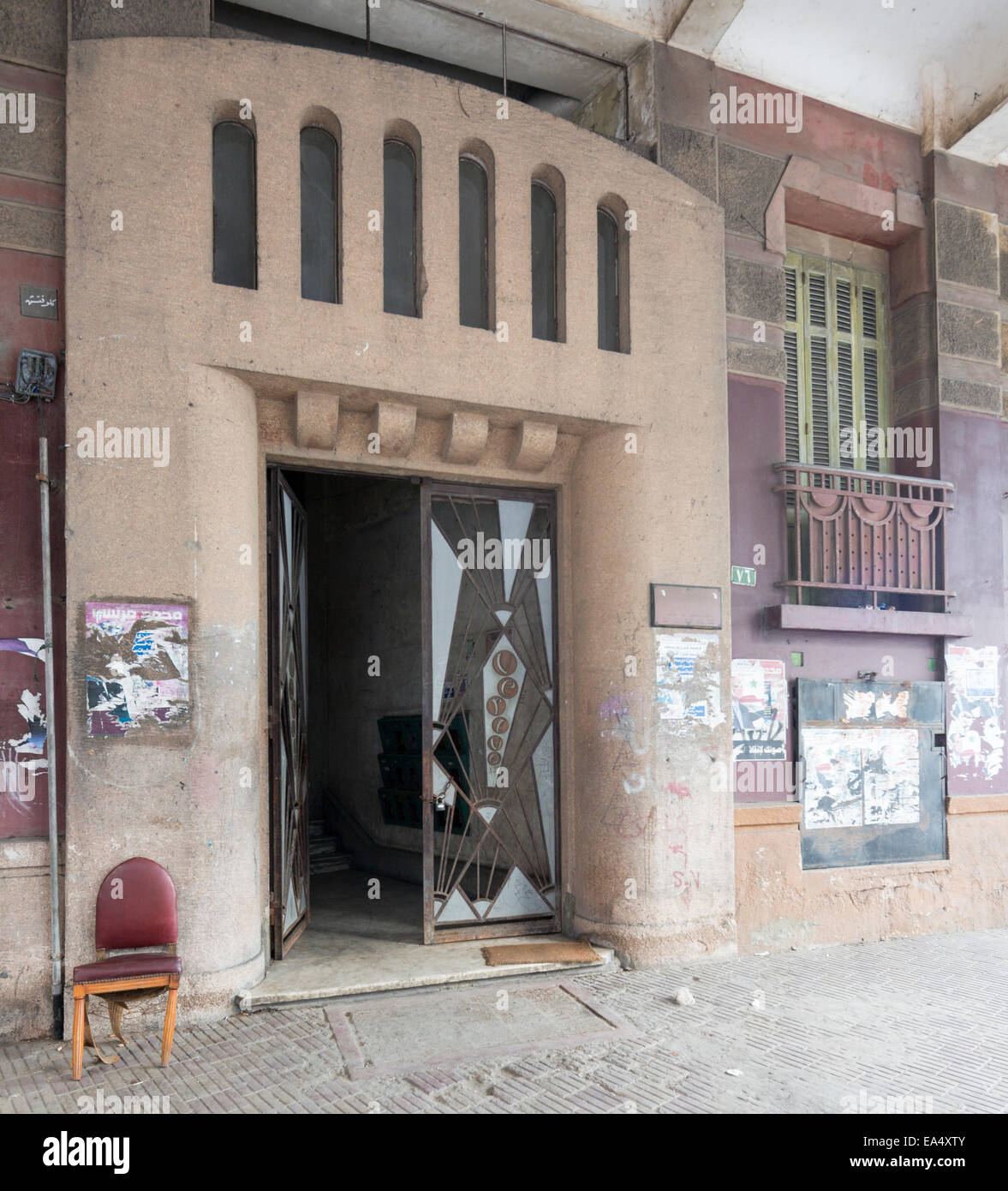 Entrée privée, l'édifice art déco Verivo, Port Said, Egypte Banque D'Images