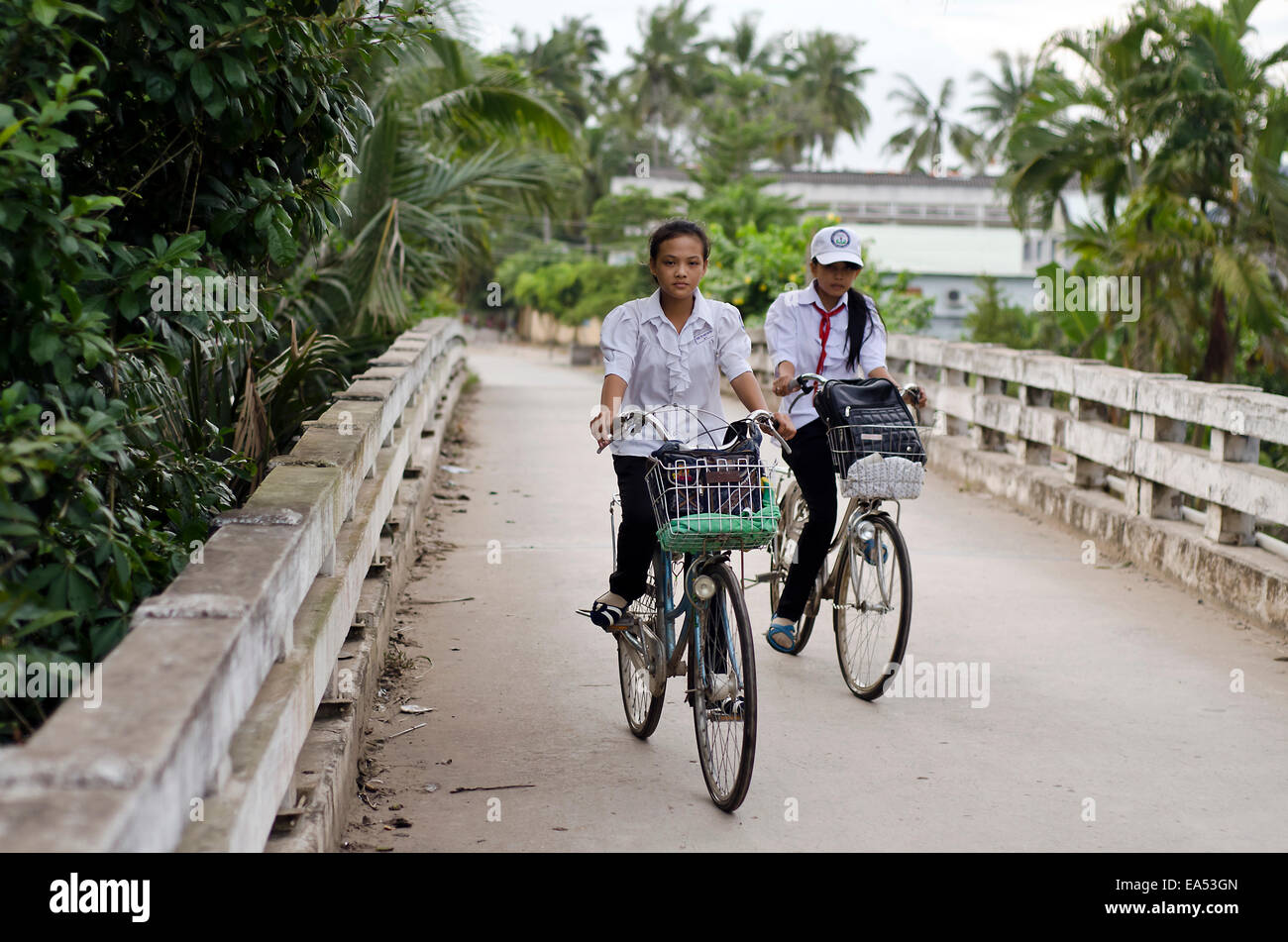 Randonnée à vélo en province de Ben Tre, Delta du Mekong, Vietnam Banque D'Images