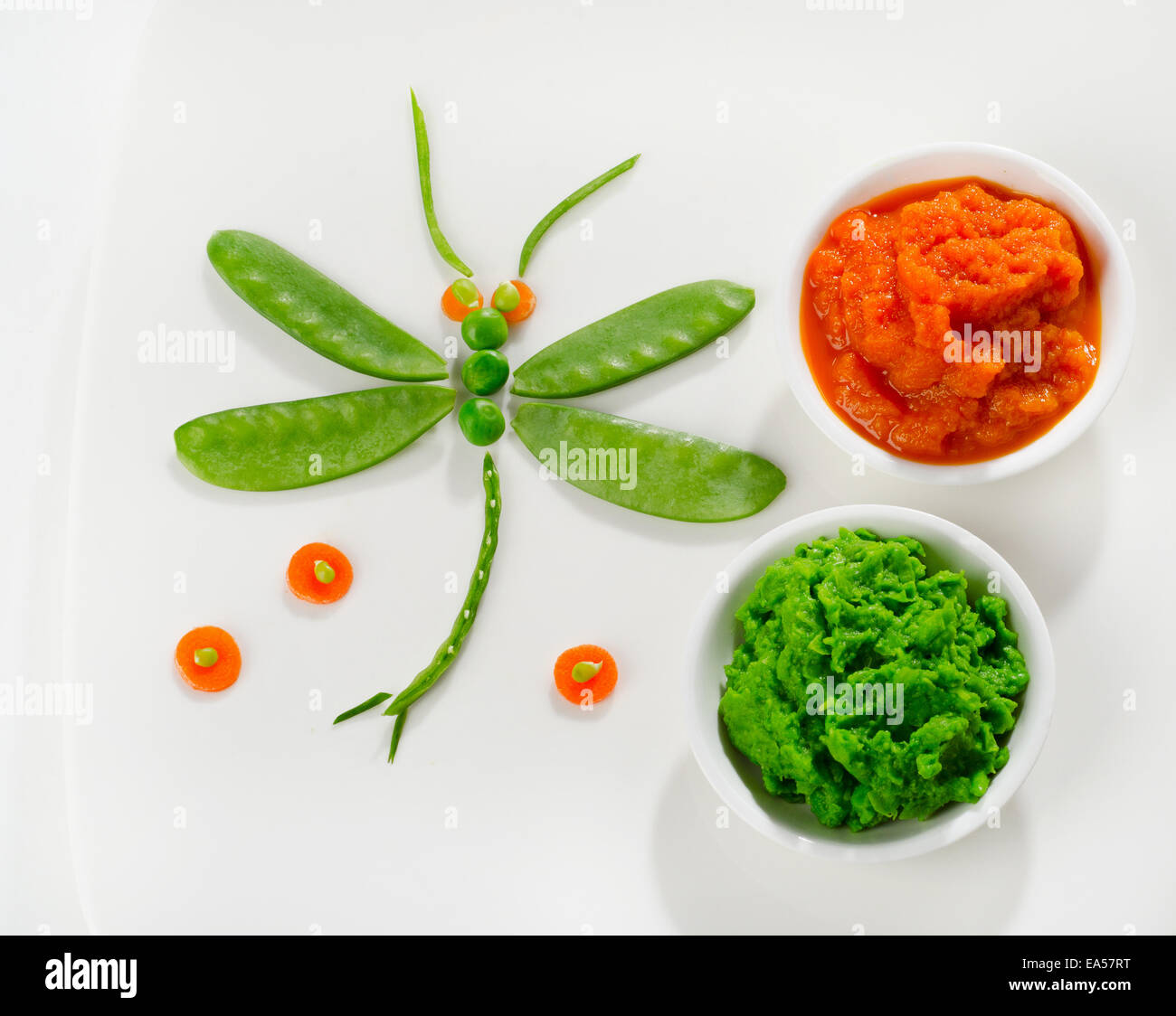 Puree De Legumes Pour Bebe Avec Decoration Sur Une Plaque Blanche Aliments Pour Bebes En Bonne Sante Photo Stock Alamy