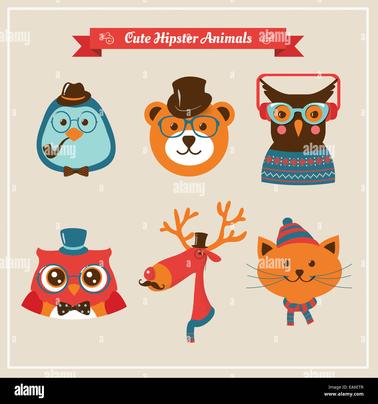 Cute fashion Hipster Animaux Les animaux de compagnie Banque D'Images