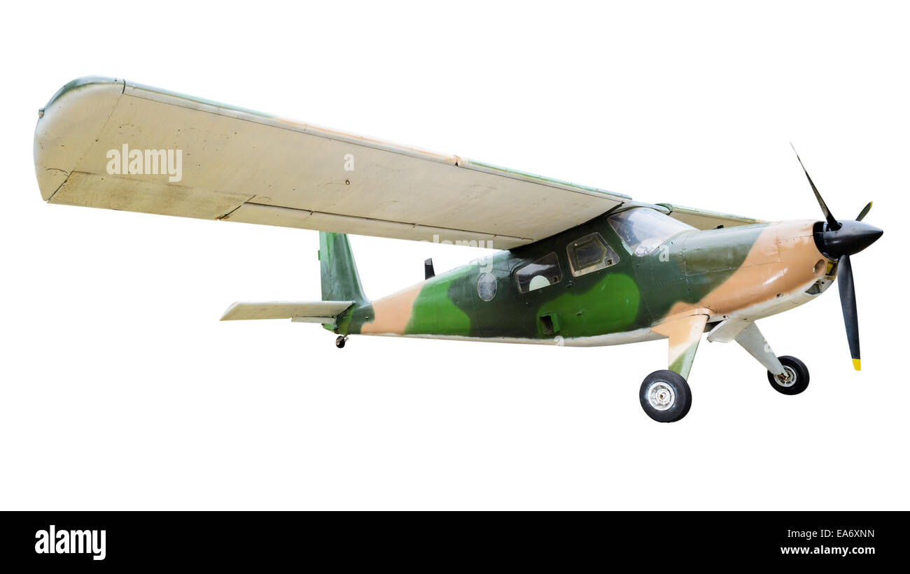 Ancien avion isolé sur fond blanc avec des chemins de détourage Banque D'Images