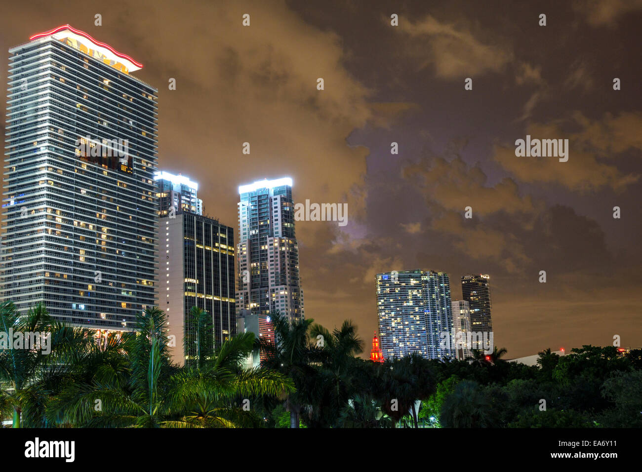 Miami Florida,Bayfront Park,Biscayne Boulevard Wall,High Rise,condominium buildings,Night,50 Biscayne,FL140808062 Banque D'Images