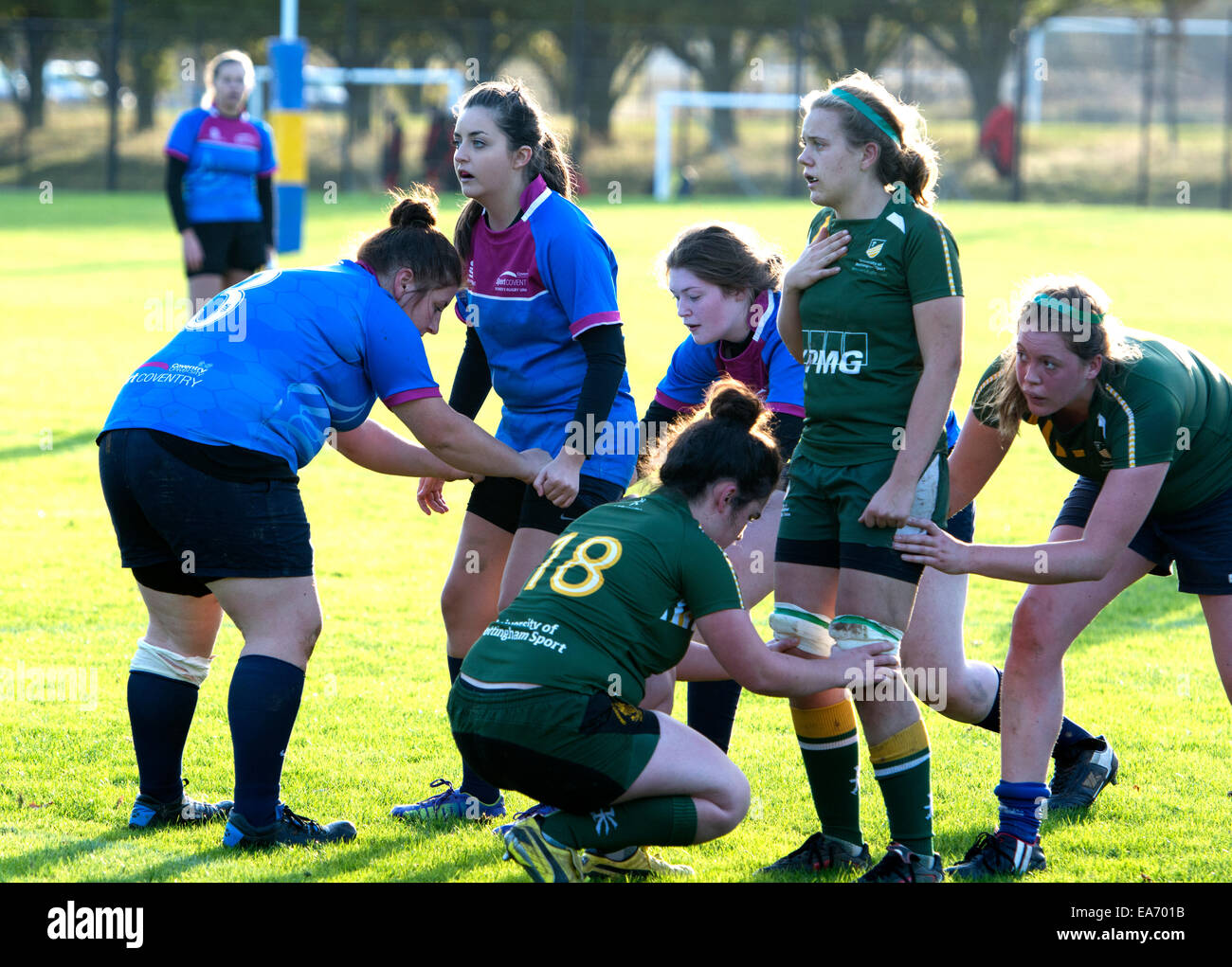 Le sport universitaire, Women's Rugby Union, au Royaume-Uni. Une ligne. Banque D'Images