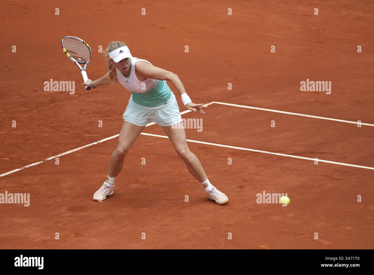 Caroline Wozniacki du Danemark contre Ekaterina Makarova de fédération pendant la Mutua Madrid Open de tennis, tournoi féminin. Wozniacki a gagné, 6 -2, 6 -2. Avec : Caroline Wozniacki Où : Madrid, Espagne Quand : 05 mai 2014 Banque D'Images