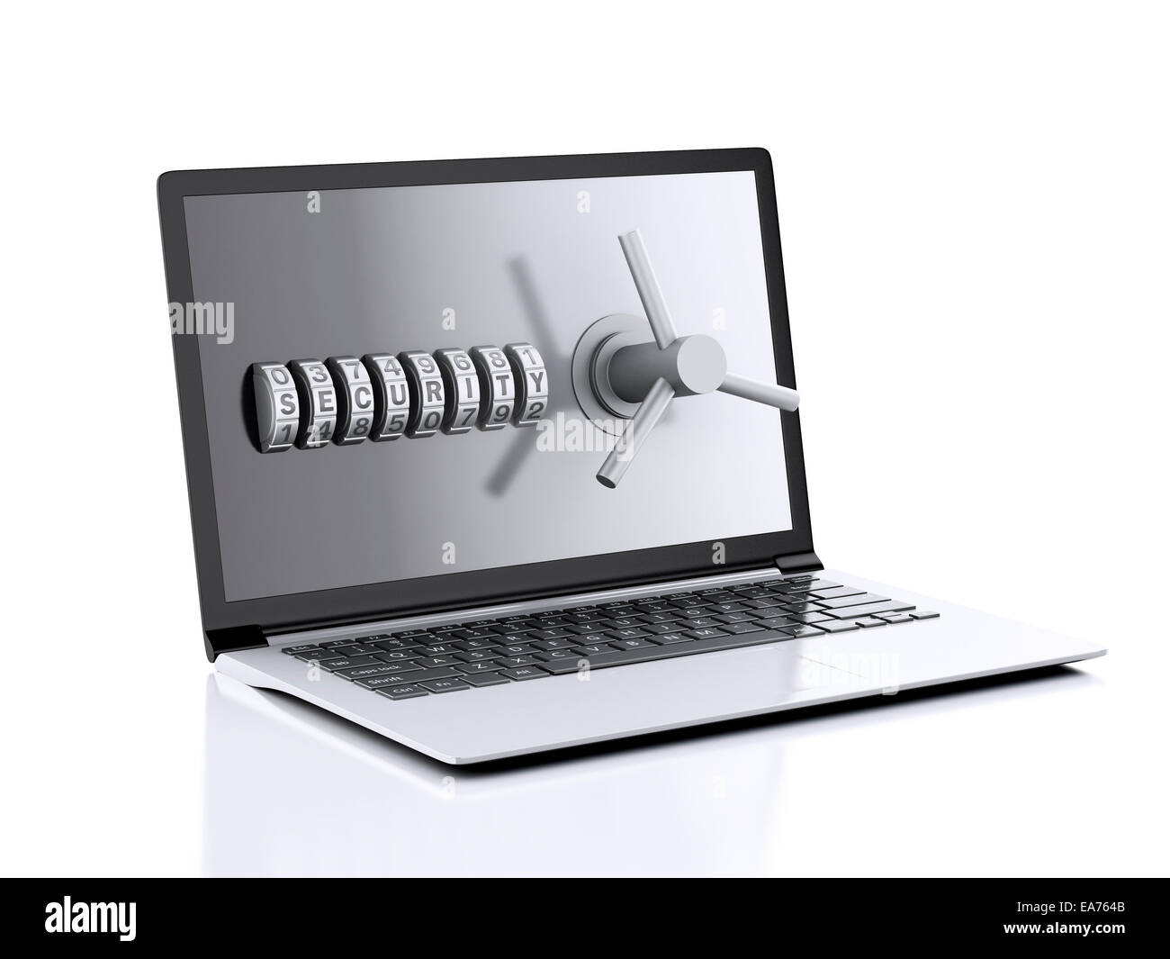 Image de l'ordinateur portable et serrure à combinaison. Concept de sécurité des données. 3d illustration Banque D'Images