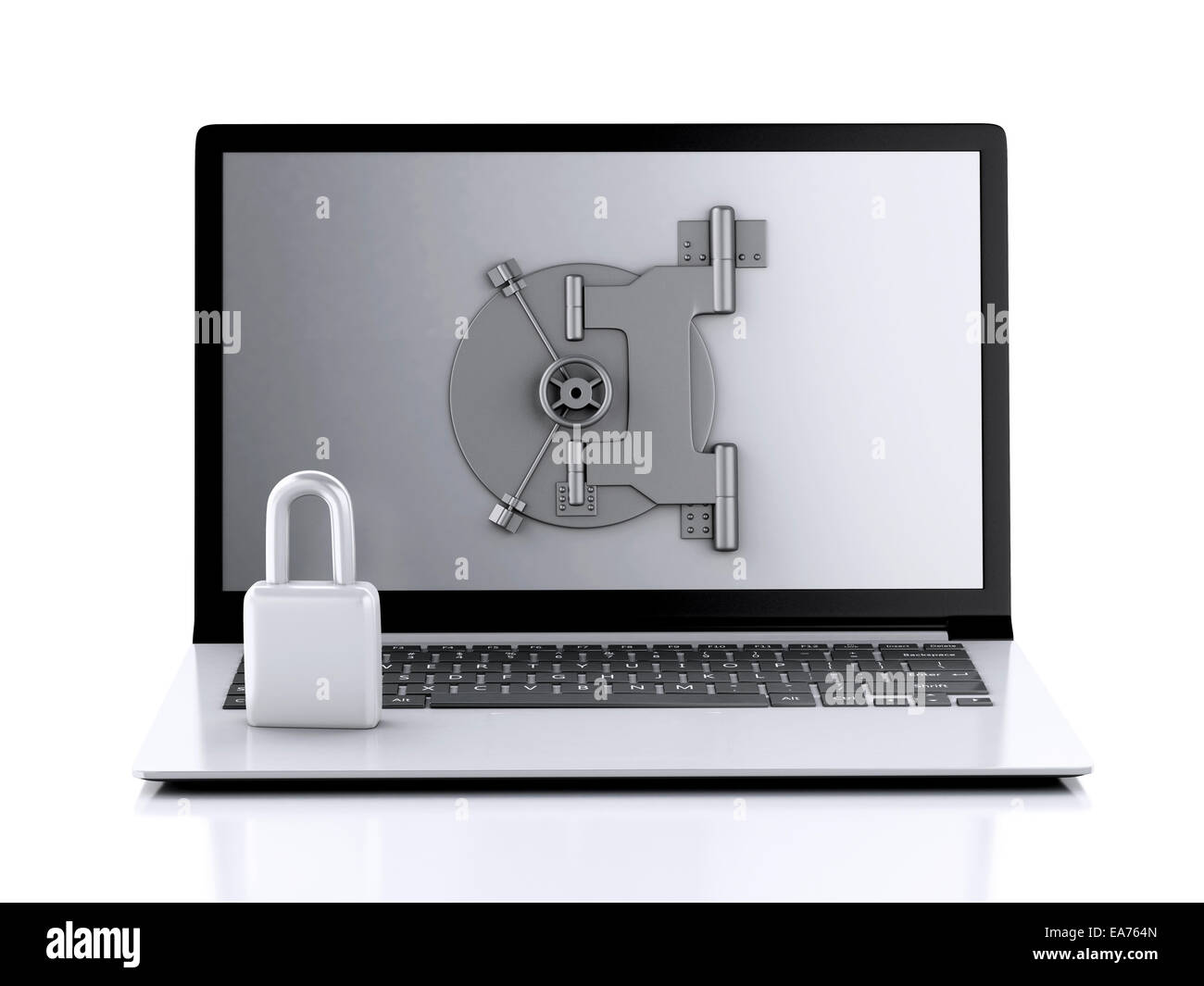 Image de l'ordinateur portable et serrure à combinaison. Concept de sécurité des données. 3d illustration Banque D'Images