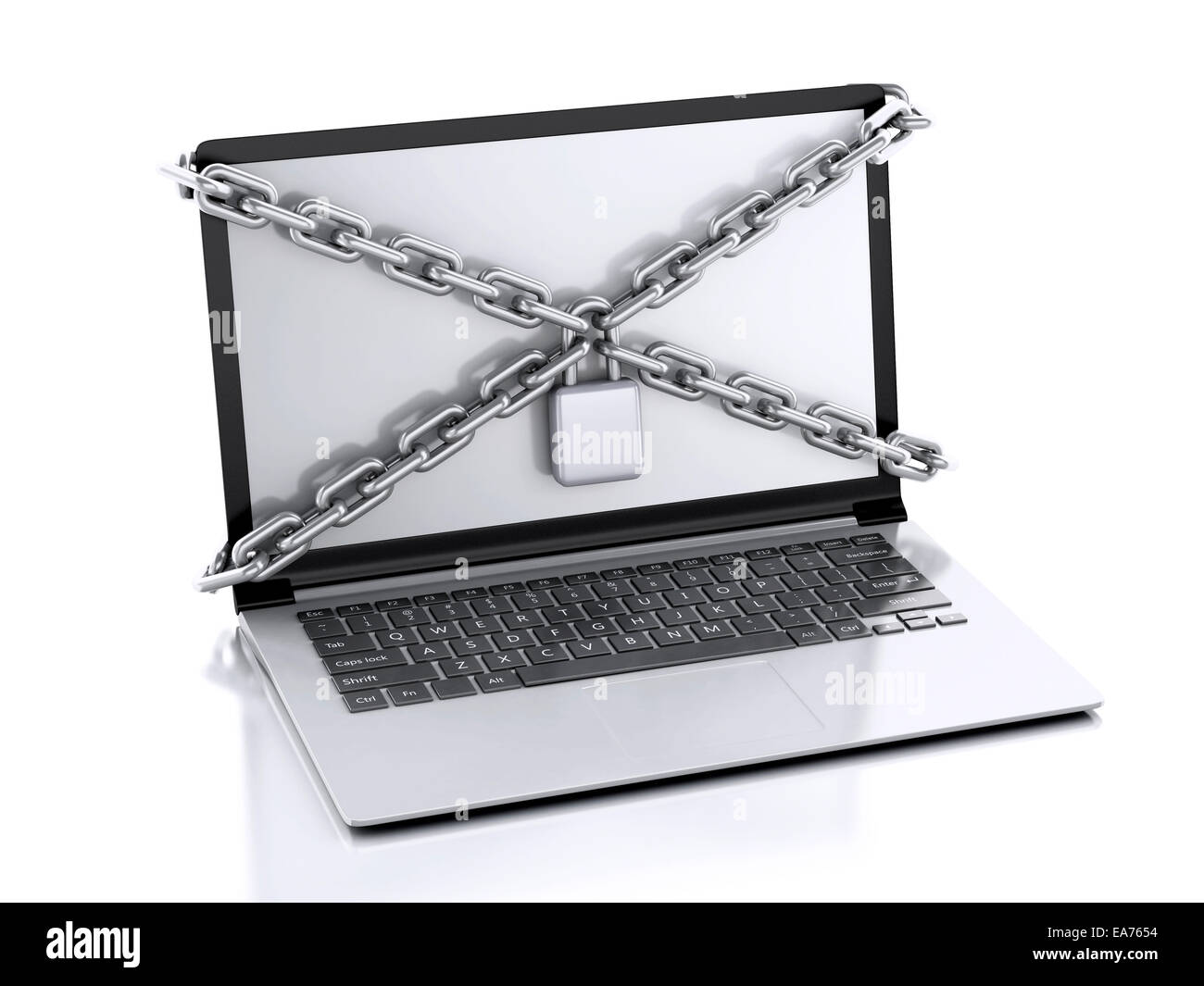 Image de l'ordinateur portable avec lock et la chaîne. Concept de sécurité des données.. 3d illustration Banque D'Images