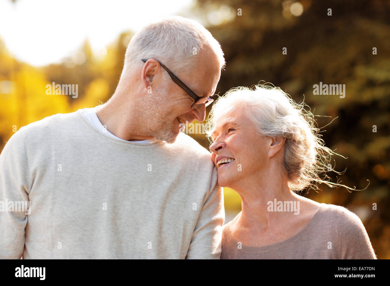 Senior couple in park Banque D'Images