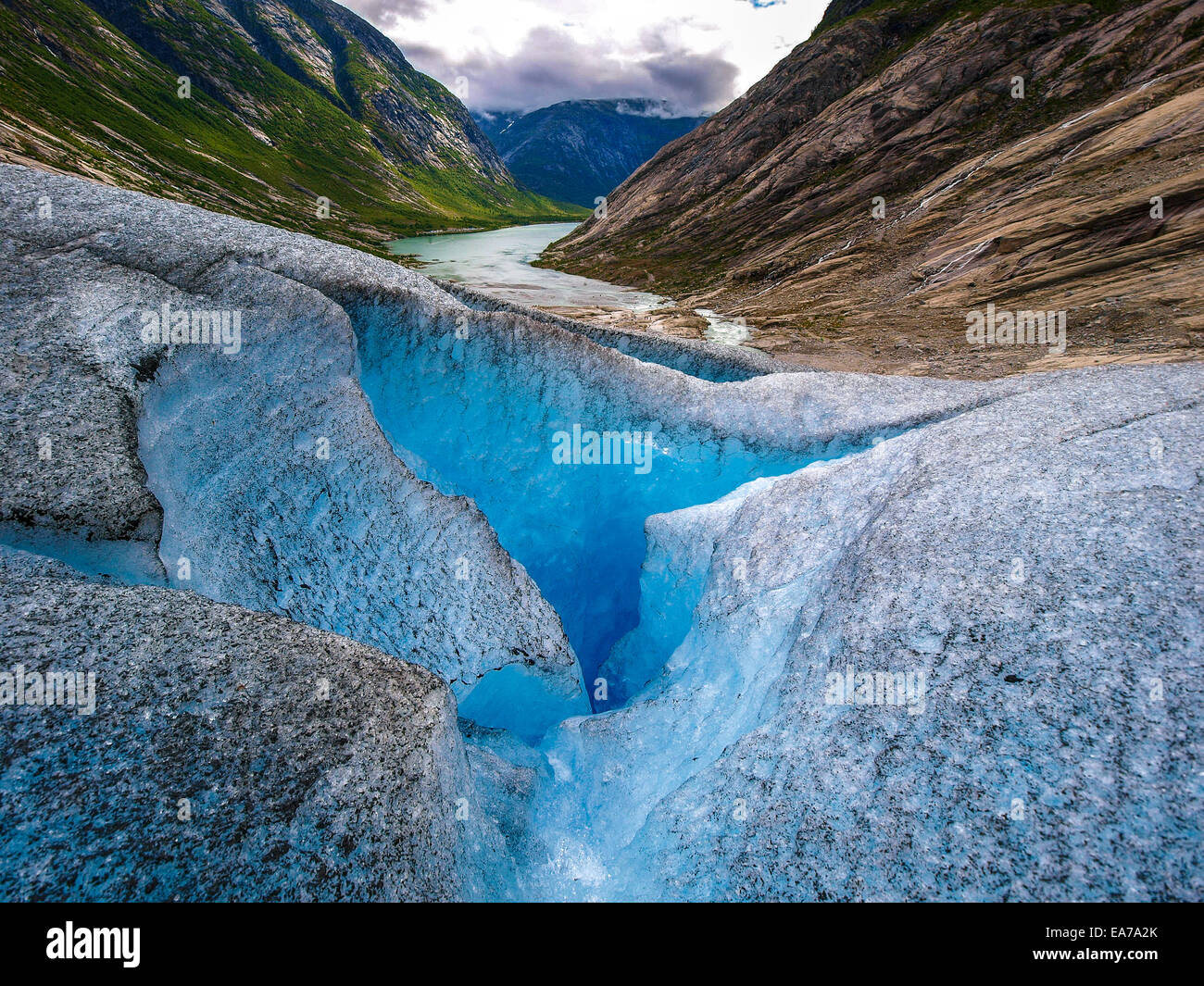 Nigardsbreen est un bras du glacier du grand glacier Jostedalsbreen. Nigardsbreen se trouve à environ 30 kilomètres au nord du village de Banque D'Images