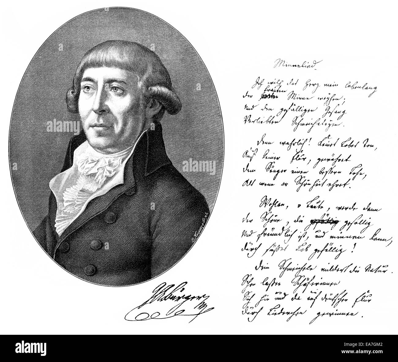 Août, 1747 Gottfried Buerger - 1794, un poète allemand du siècle des Lumières, auteur des aventures du Baron de Münchhausen, Portrai Banque D'Images