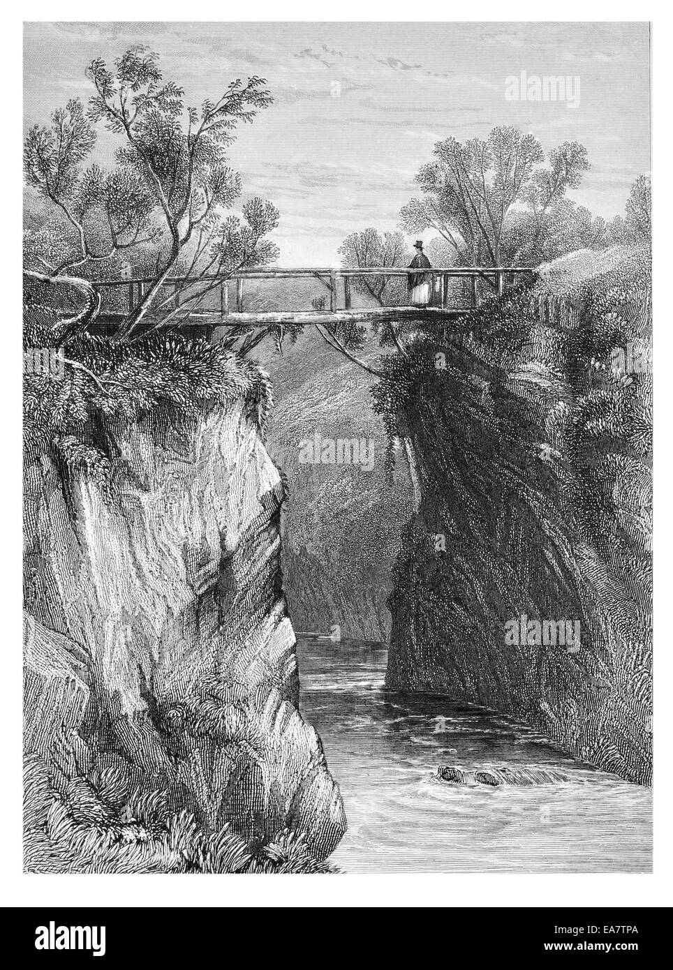 Sur la rivière Afon Mawddach près du Gwynedd, Pays de Galles Snowdonia cataracte vers 1830 Banque D'Images