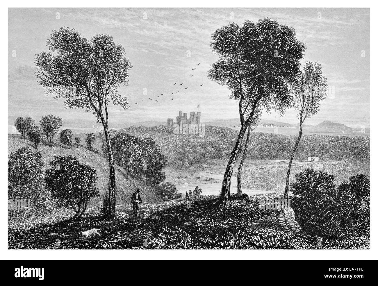 Château de Penrhyn Le Straitys Beaumaris et Menai vers 1830 Banque D'Images