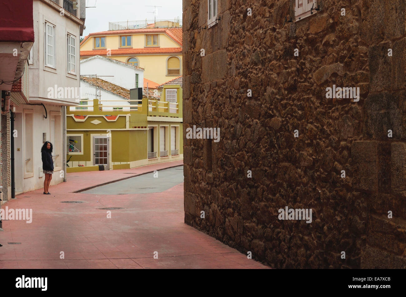 Rue de Camariñas, Galice, Espagne Banque D'Images