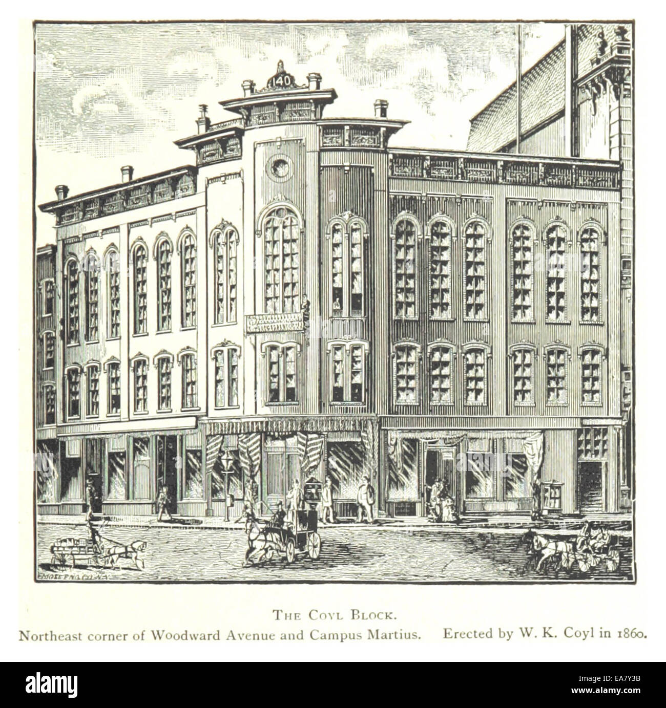 Agriculteur(1884) Detroit, p515 LES COYL BLOC. Coin nord-est de l'avenue Woodward et Campus Martius. Érigée par W. K. COYL EN 1860 Banque D'Images