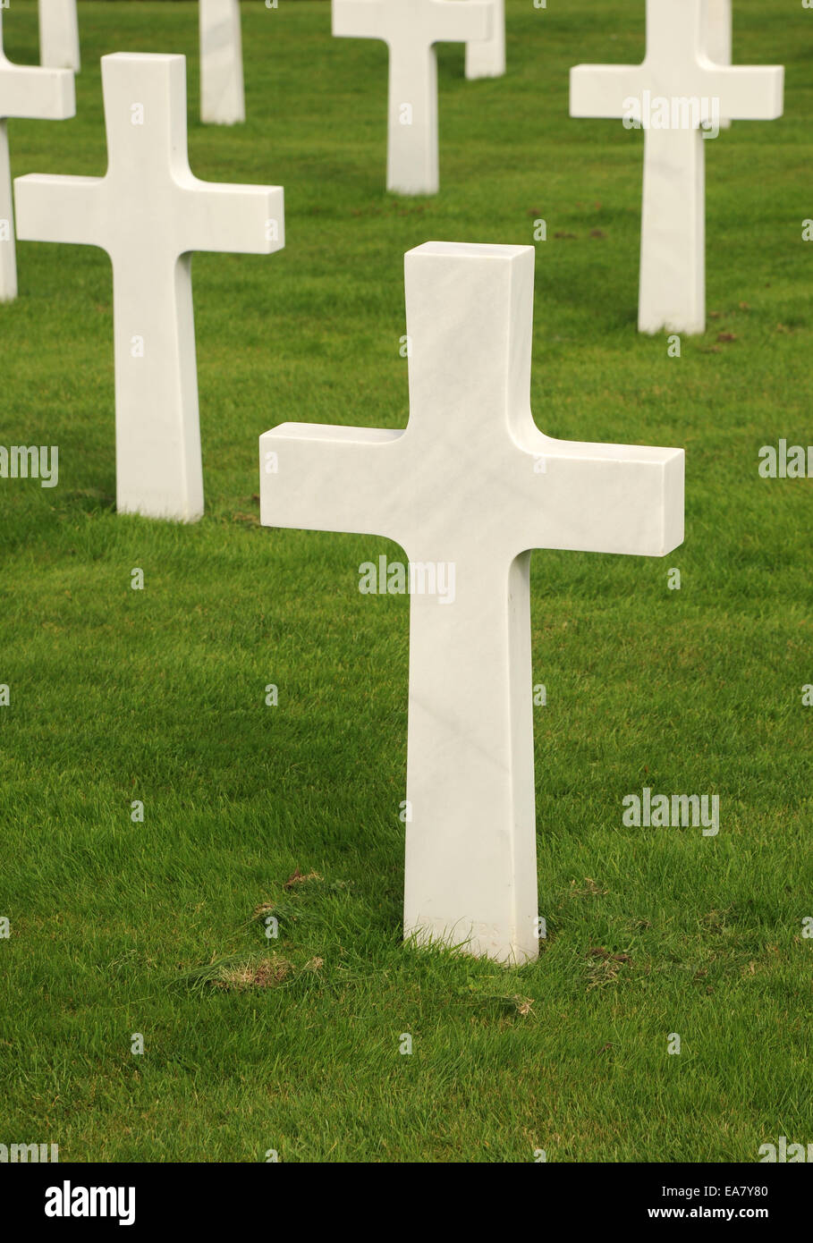 Le marbre blanc des croix à le cimetière militaire américain. Cambridge. L'Angleterre. Le seul cimetière dans le Royaume-Uni pour des soldats américains Banque D'Images