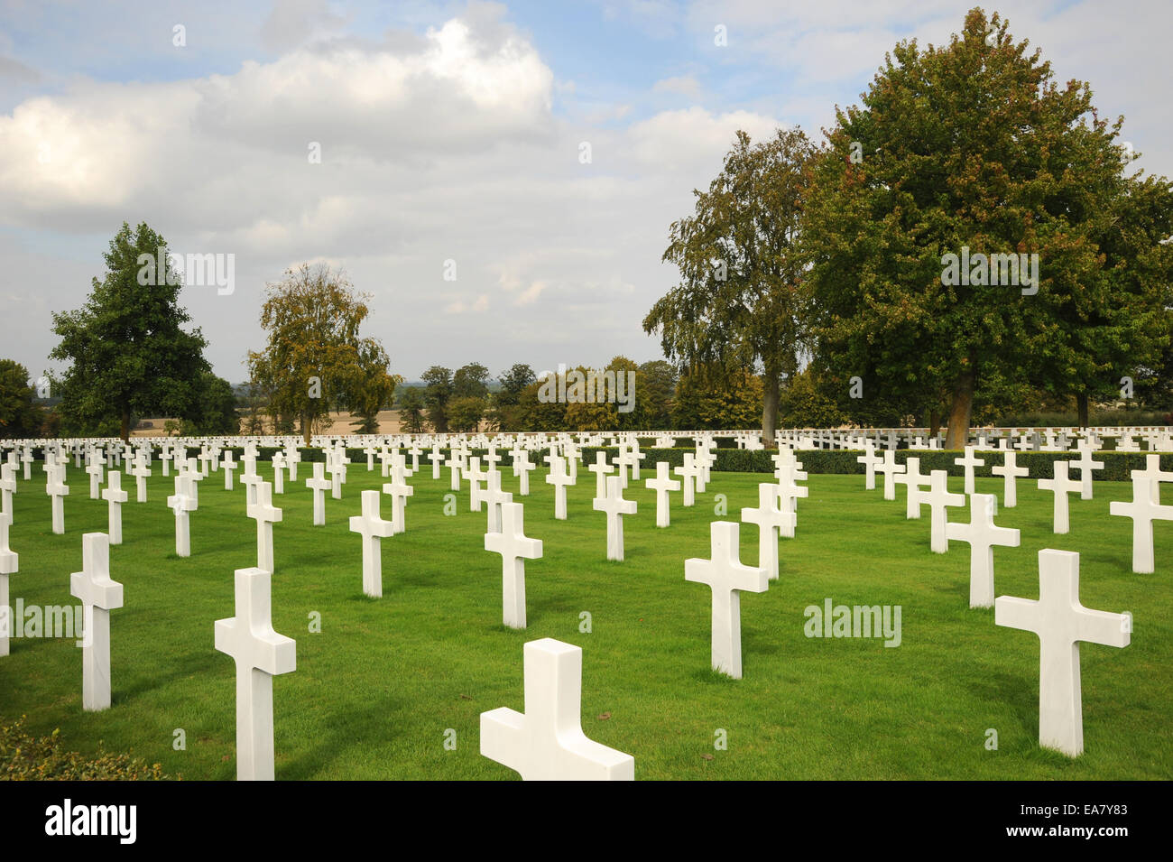 Le marbre blanc des croix à le cimetière militaire américain. Cambridge. L'Angleterre. Le seul cimetière dans le Royaume-Uni pour des soldats américains Banque D'Images