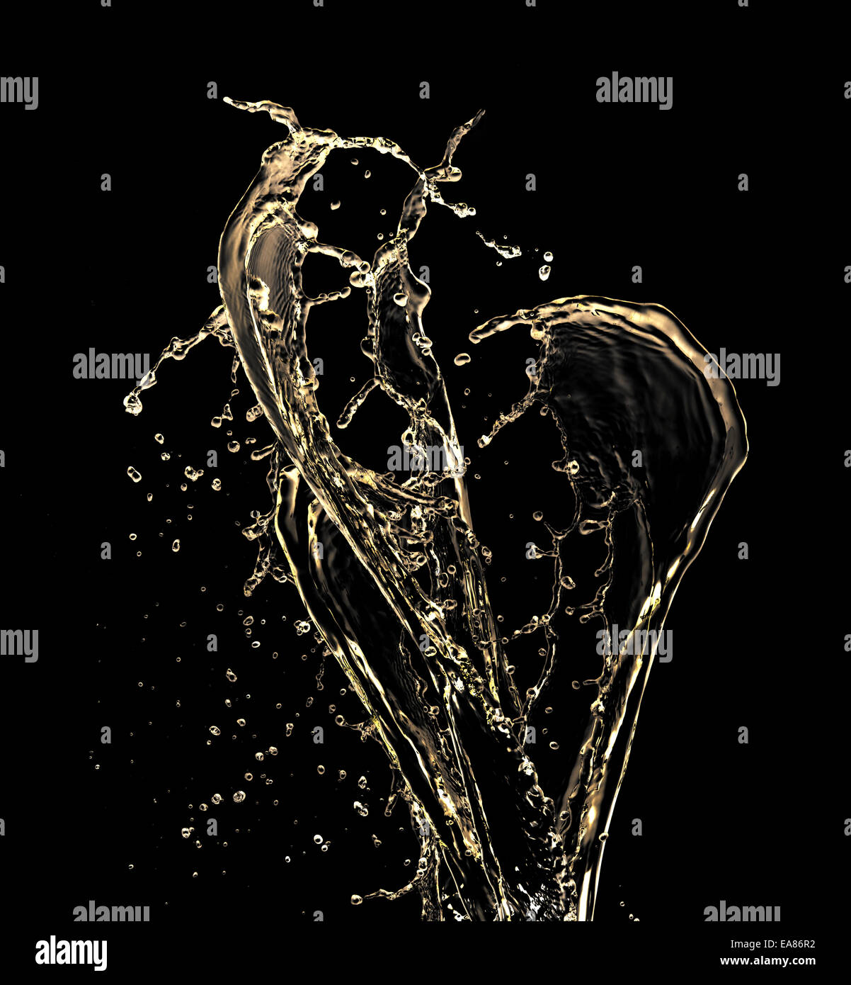 Splash Champagne isolé sur fond noir Banque D'Images