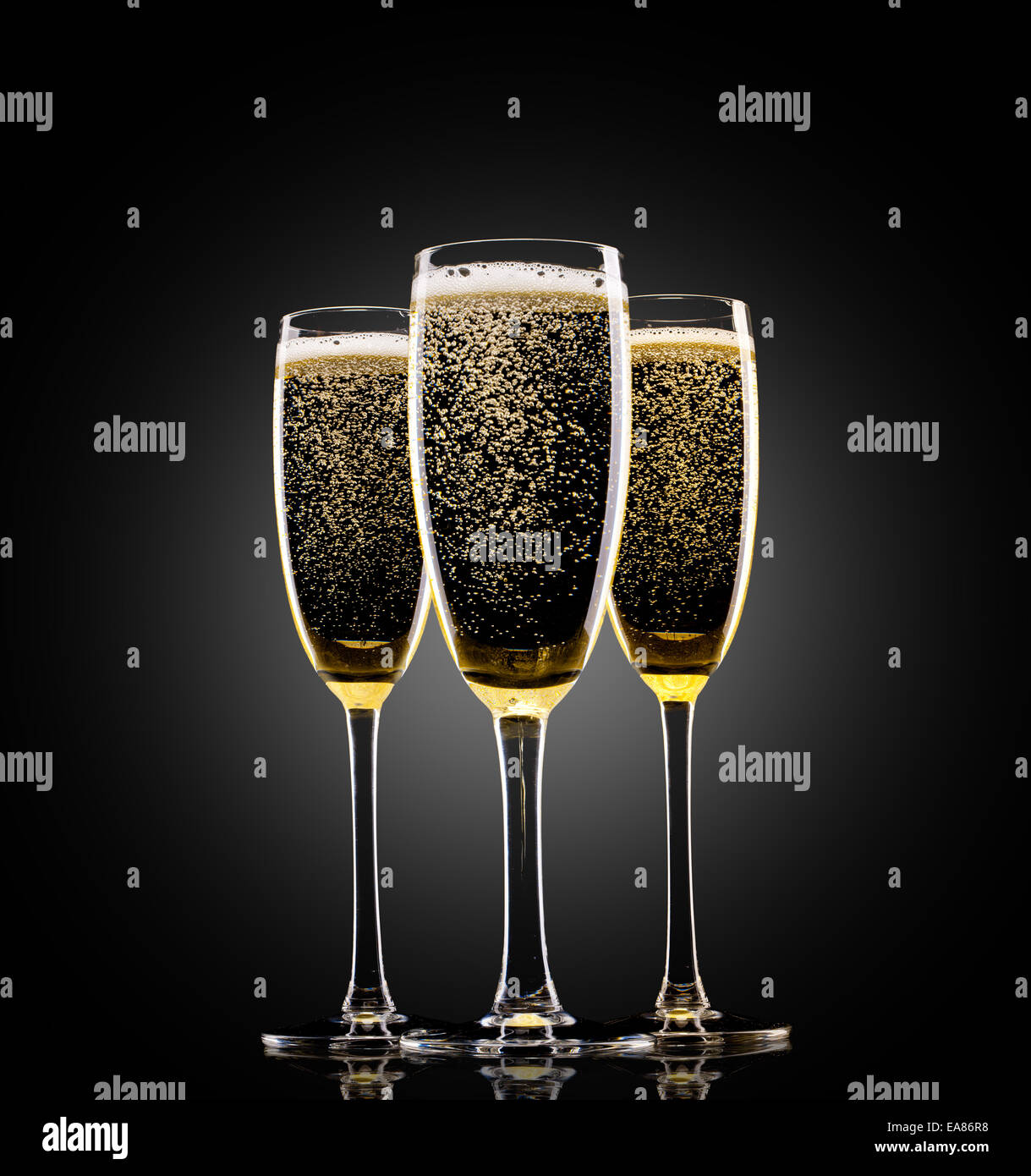 Verres de champagne sur fond noir Banque D'Images