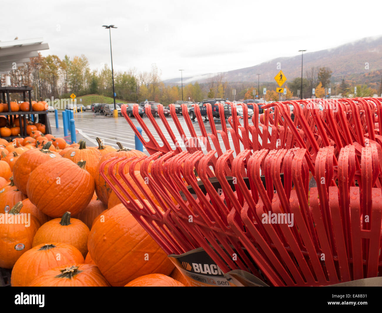 A l'Halloween, et l'action de grâce et à l'automne à l'extérieur de l'écran une petite ville magasin Walmart. Banque D'Images