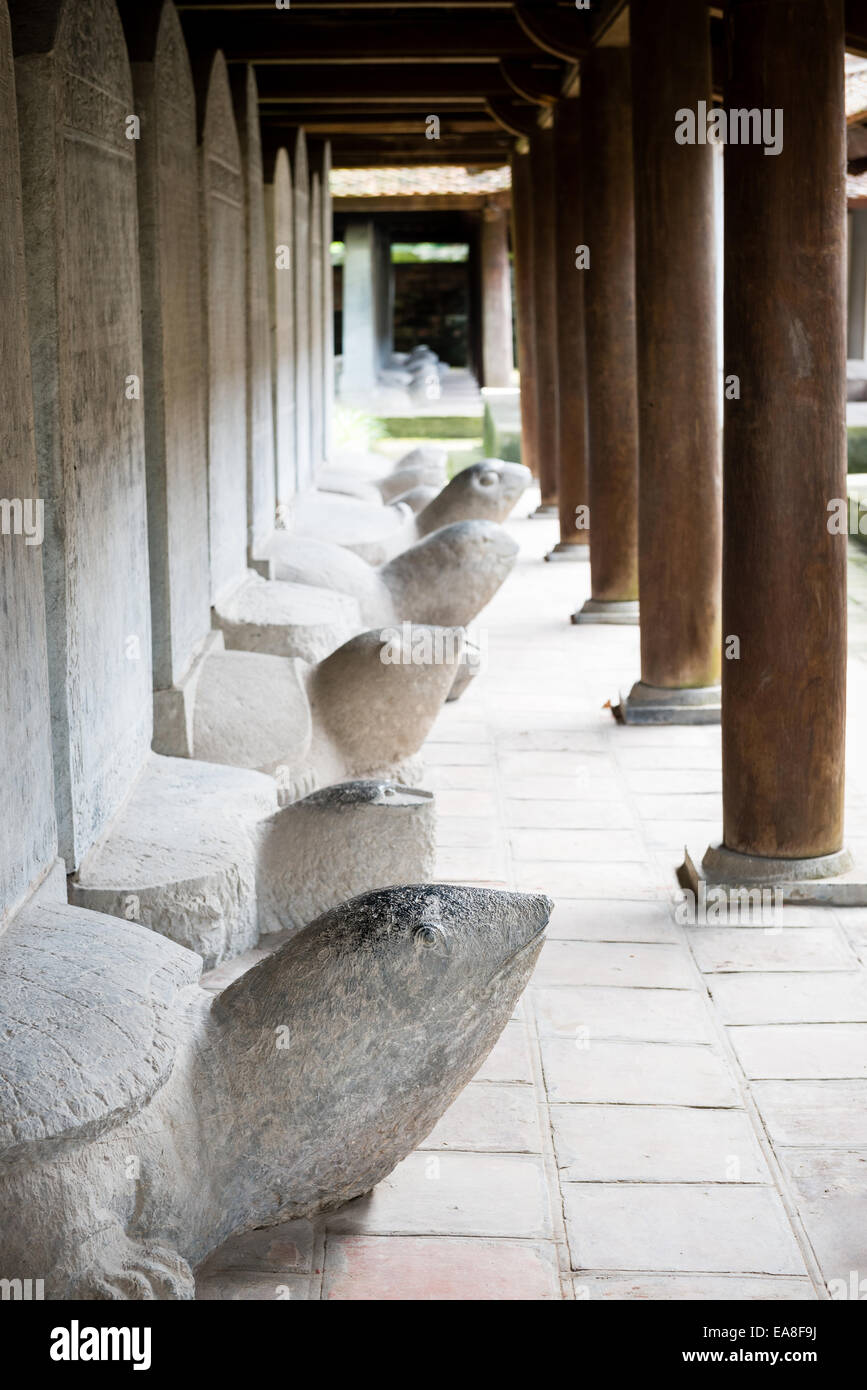 Rangées de statues de tortues au Temple de la littérature, Hanoi Banque D'Images