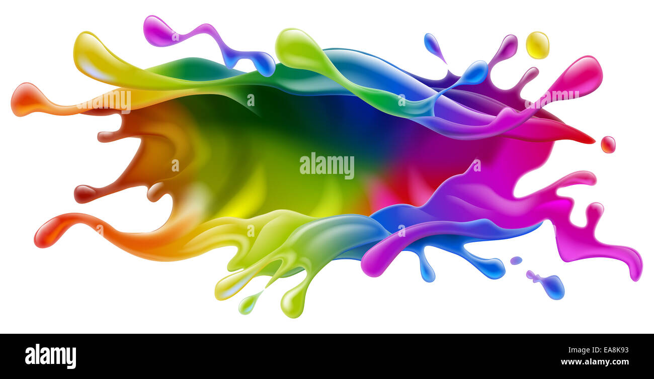 Un splash de peinture arc-en-ciel de couleurs d'encre ou de peinture design Banque D'Images