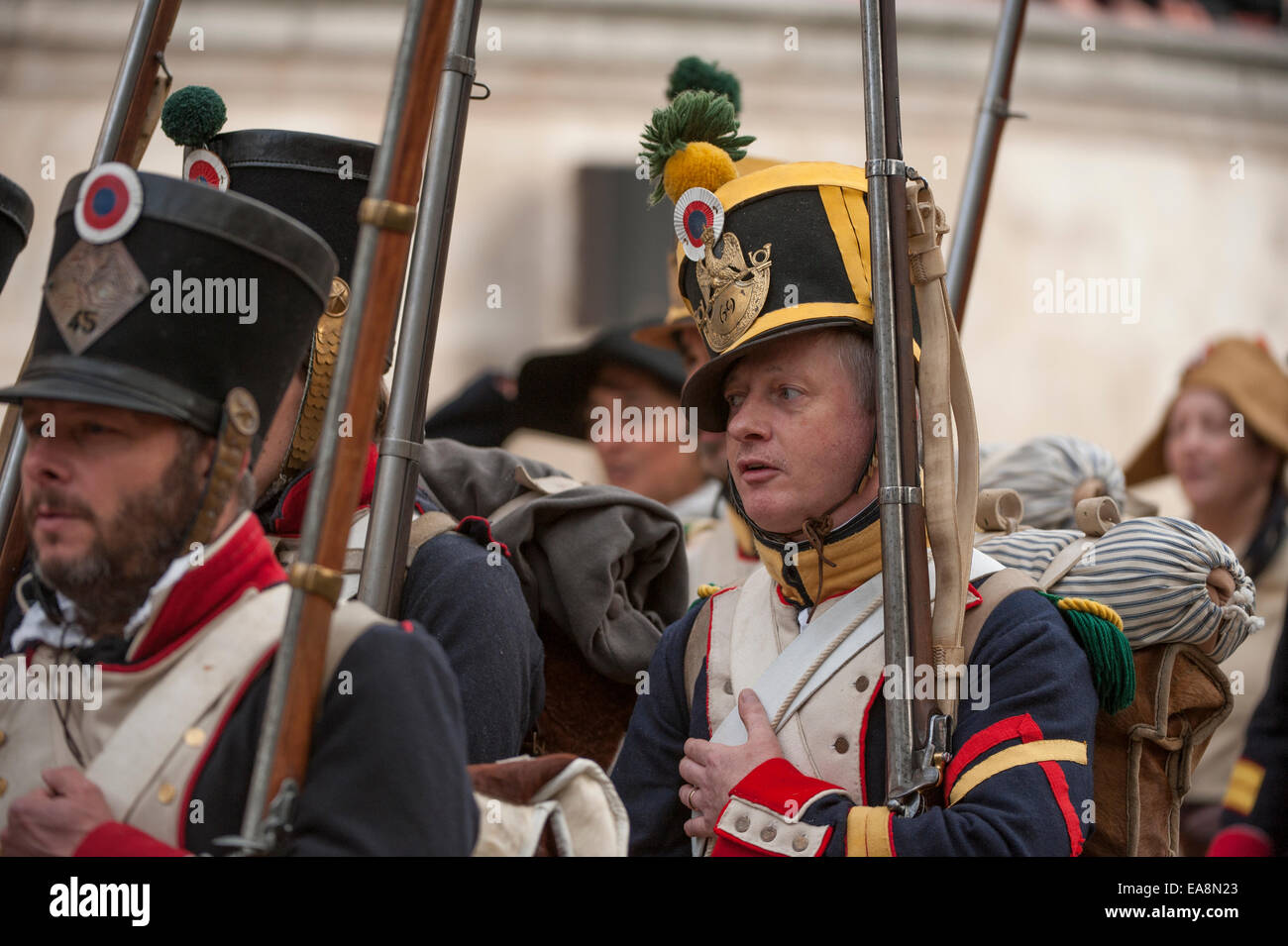 Ville de London, UK. 8 novembre, 2014. Office de Tourisme belge en collaboration avec l'Association napoléonienne présente 'La Route de Waterloo', un 200e anniversaire de la reconstitution de la célèbre bataille. Credit : Malcolm Park editorial/Alamy Live News Banque D'Images