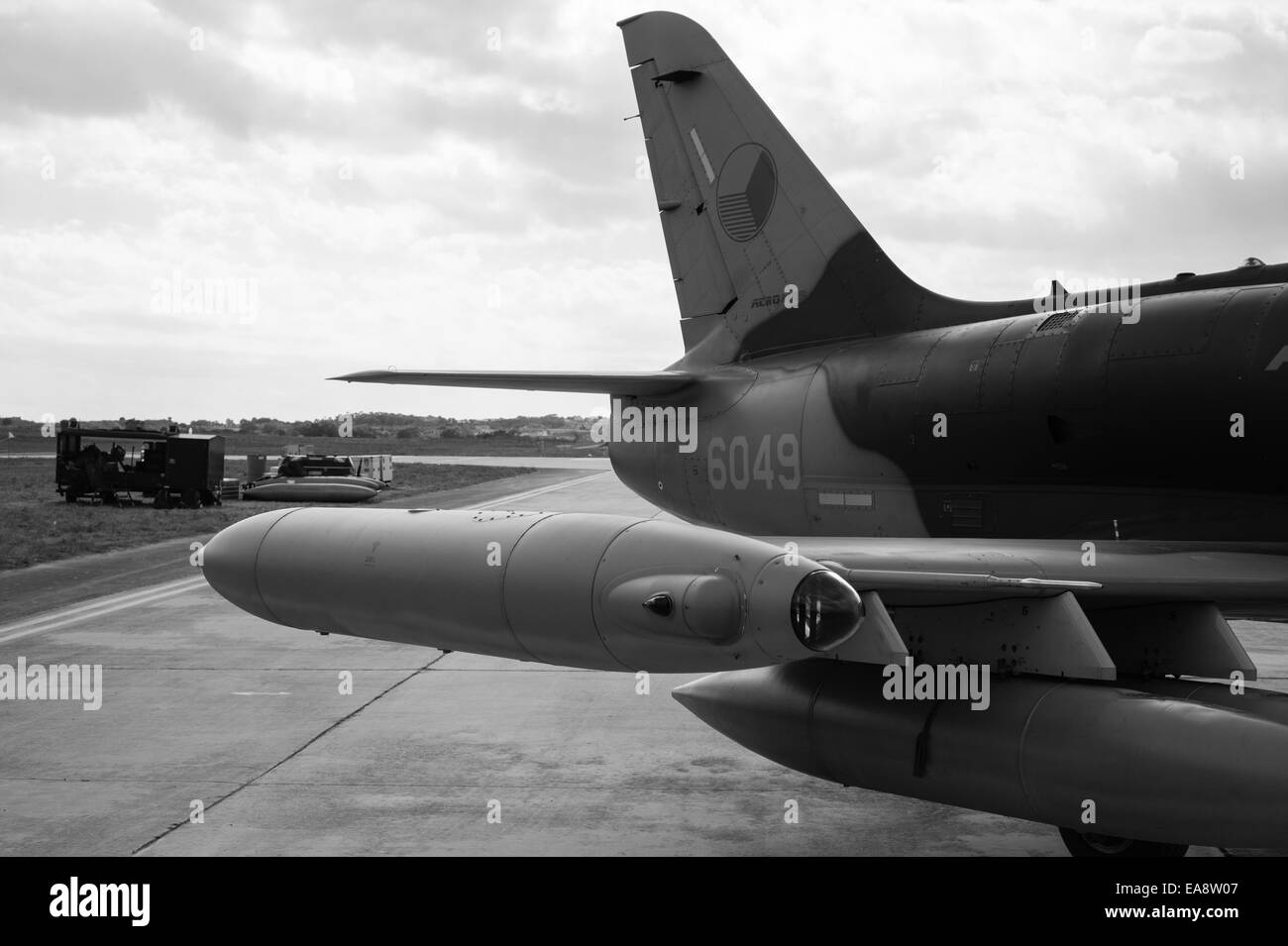 Queue d'une armée de l'air tchèque Aero L-159 Alca'aéronef polyvalent au Malte International Airshow 2014 Banque D'Images