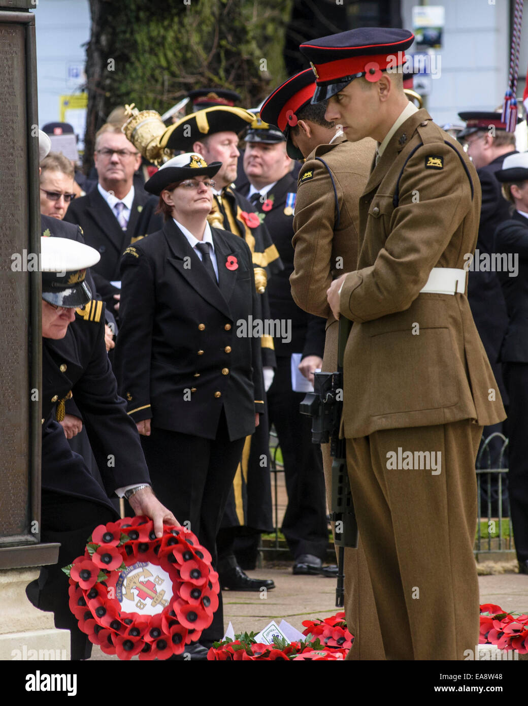 Brighton, UK, 09/11/2014 : Brighton Service du souvenir. Les gens paient leurs égards et se rappeler le sacrifice de ceux qui sont tombés dans l'exercice de leurs fonctions pendant le conflit. Photo par Julie Edwards Banque D'Images