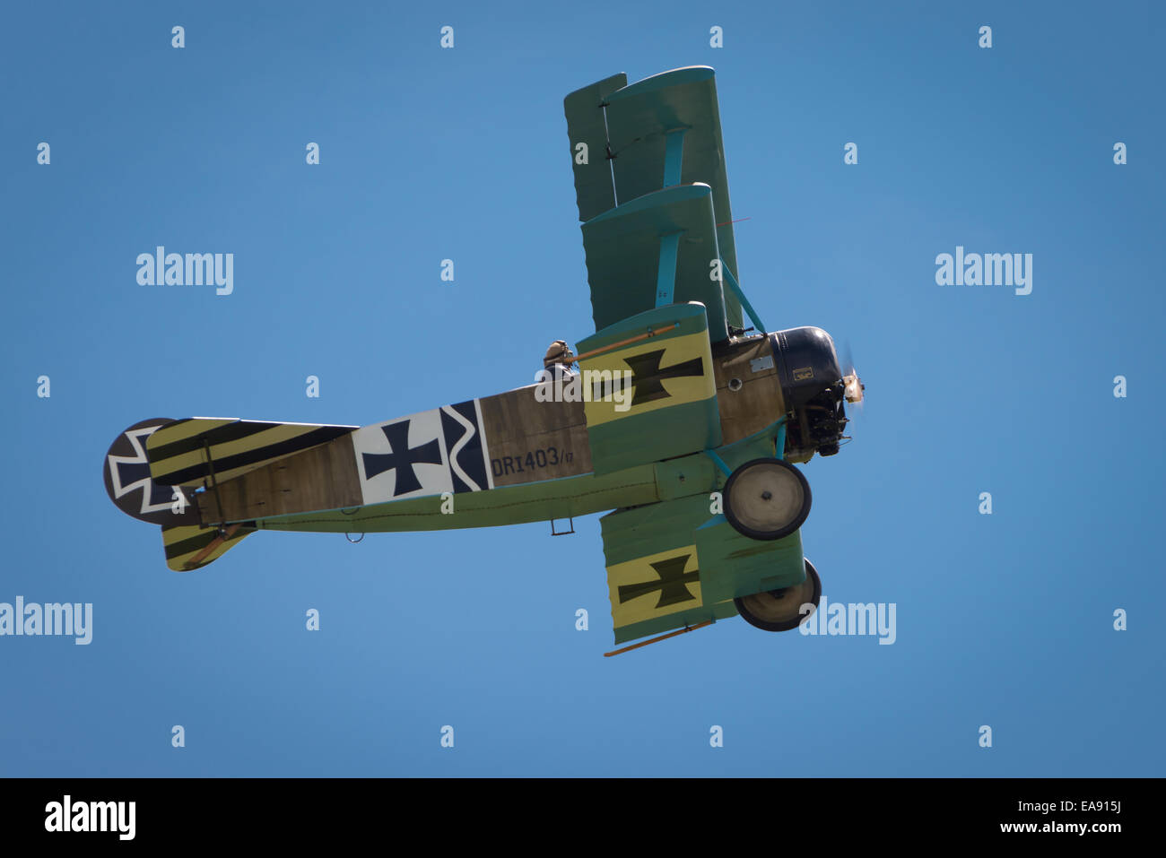 UK - Cosford, 08 juin 2014 : World War 1 vintage Fokker DR1 triplan allemand aéronef vu à Cosford RAF Airshow. Banque D'Images