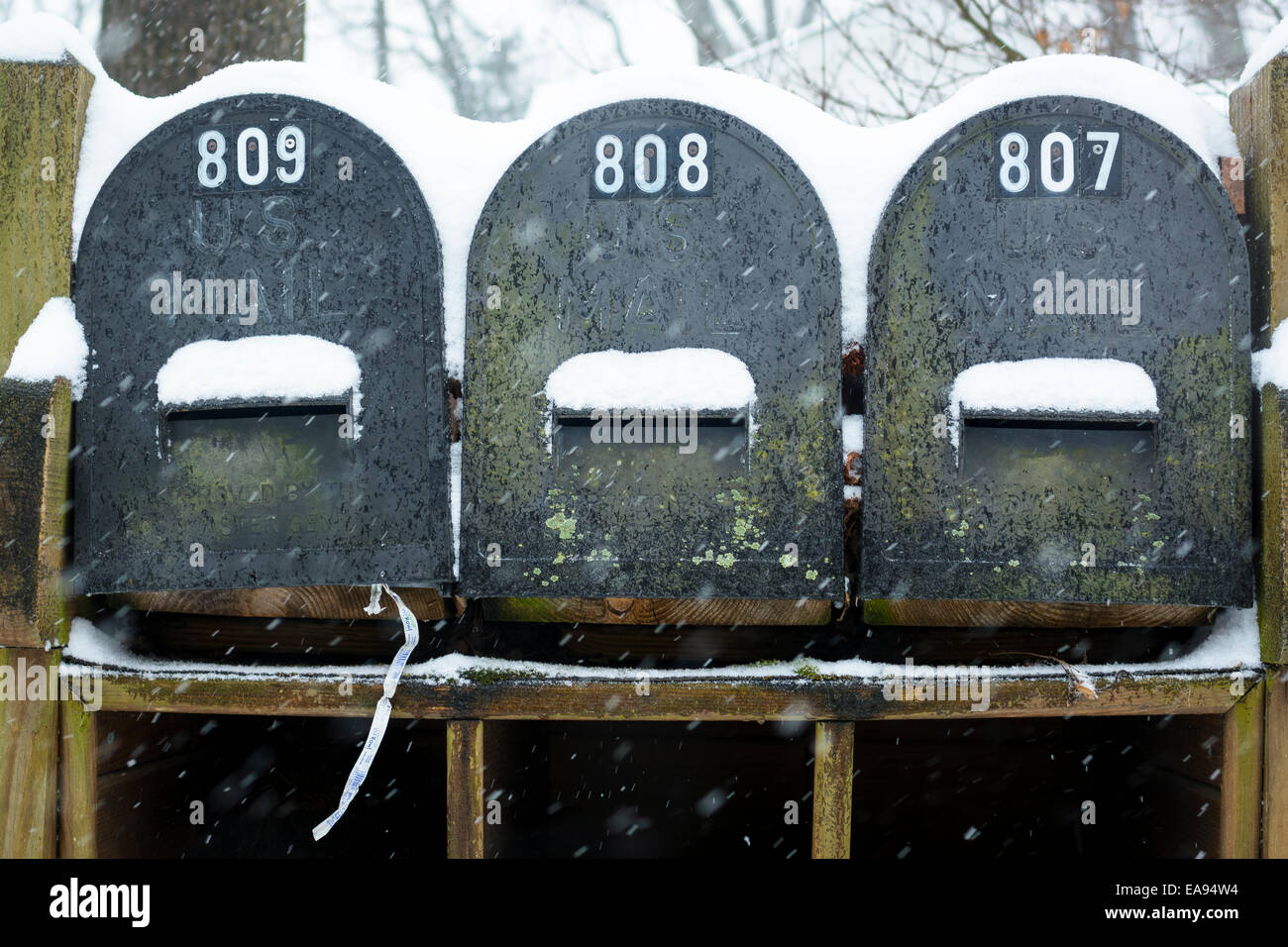La neige a couvert des boîtes postales. Banque D'Images