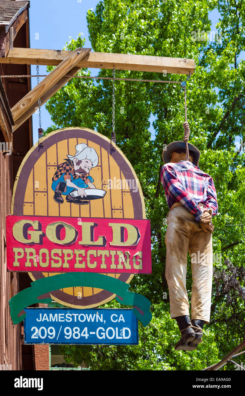 La prospection d'or attraction sur rue principale de la vieille ville minière de Jamestown, Tuolumne County, Californie, USA Banque D'Images