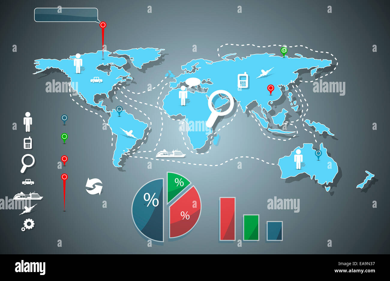 Abstract illustration infographies sur world map background Banque D'Images
