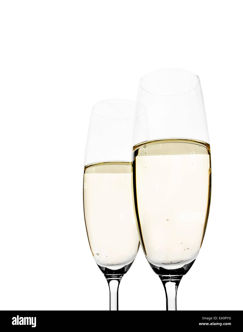 Deux verres de champagne isolated on white Banque D'Images