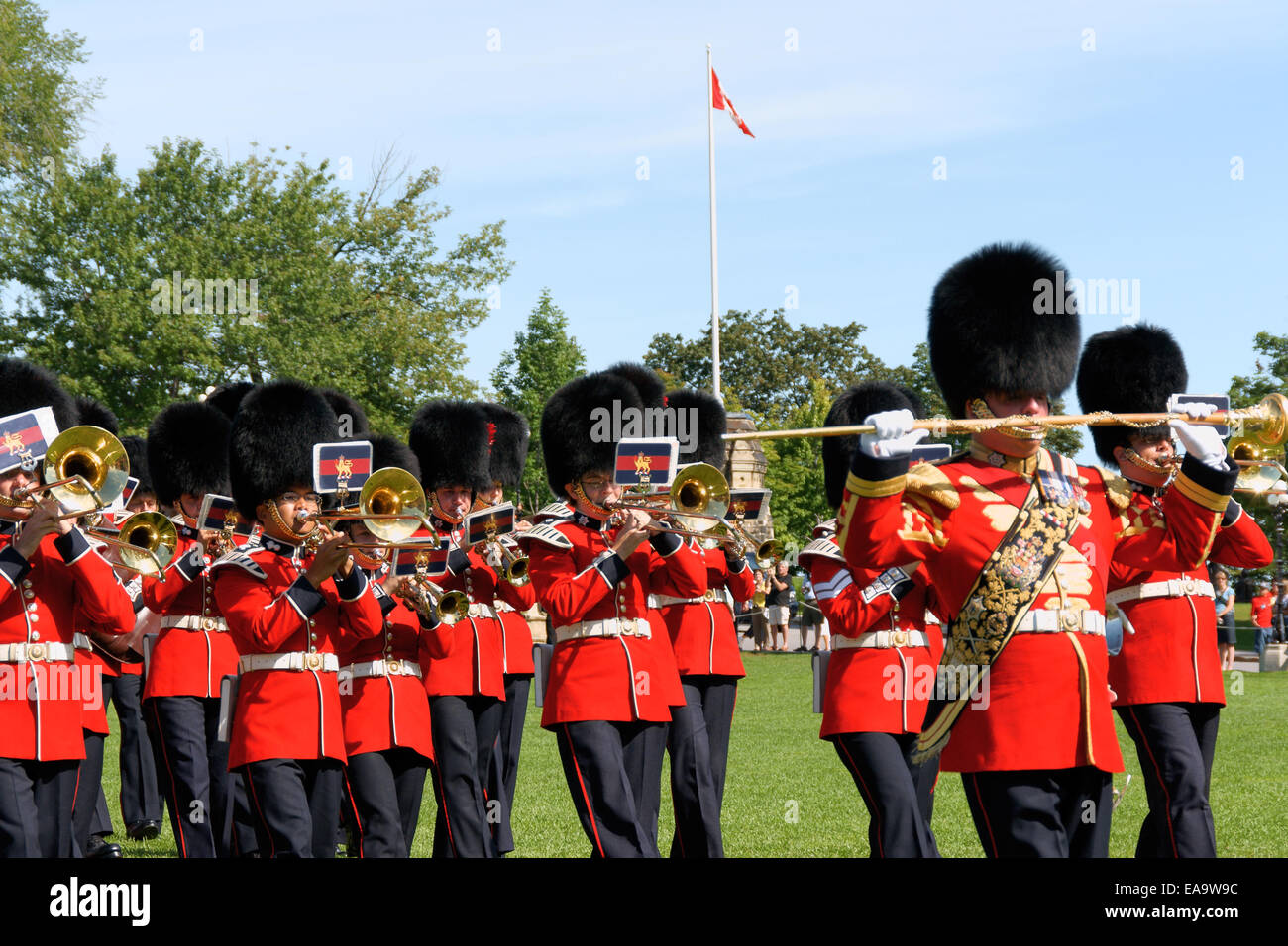 Ottawa, Canada - 08 août 2008 : les membres de la bande des Canadian Grenadier Guards sur le défilé devant le Parlement. Banque D'Images